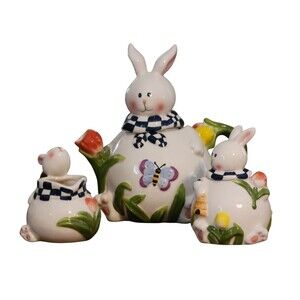 Mercuries 5 Pc Easter Bunny Tea Set Springtime Bunny Ceramic Tea Pot Sugar Cream